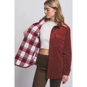 Burgundy Corduroy & Plaid Reversible Shackets